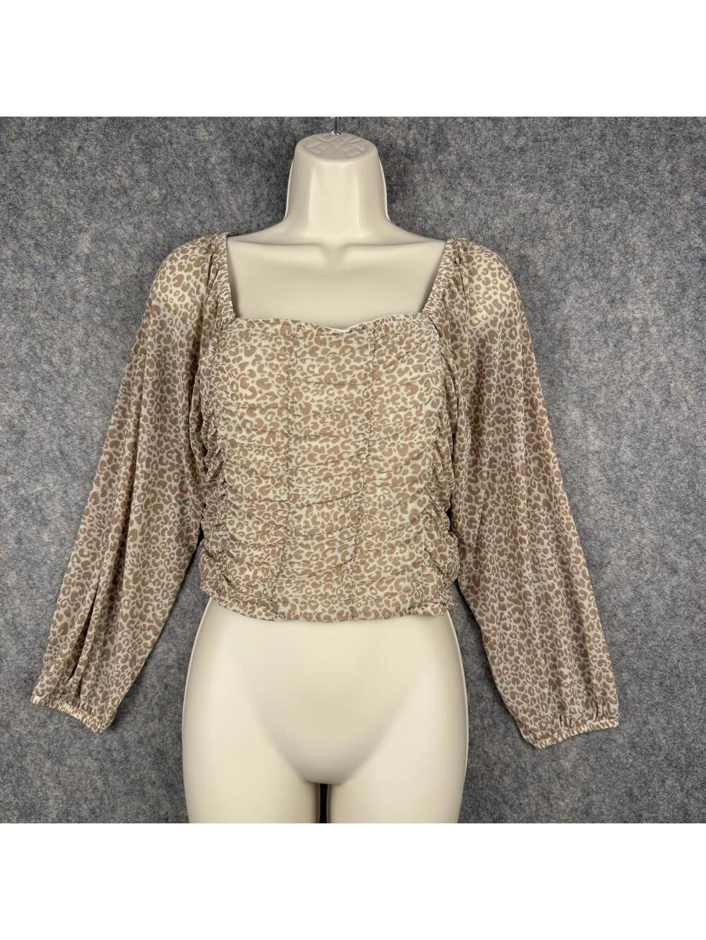 Ruched Mesh Long Sleeve Cropped Top Leopard Medium Forest Goblin Elf Pixie 149